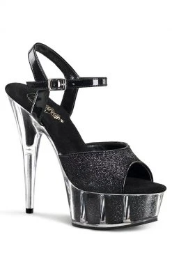 Pleaser DELIGHT-609-5G Black Glitter Heels Pole Shoes
