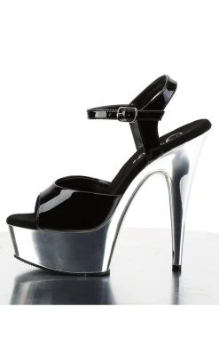 Pleaser Pole Shoes DELIGHT-609 Blk/Slv Chrome Heels
