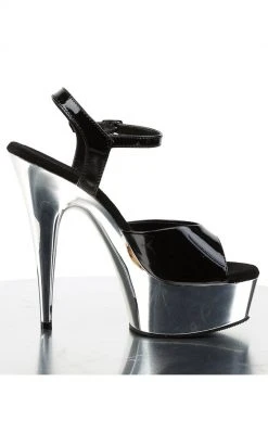 Pleaser Pole Shoes DELIGHT-609 Blk/Slv Chrome Heels