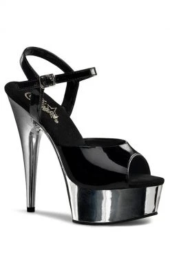 Pleaser Pole Shoes DELIGHT-609 Blk/Slv Chrome Heels
