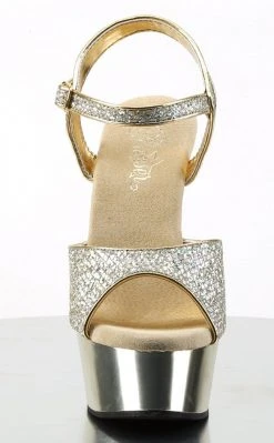 Pleaser Pole Shoes DELIGHT-609G Gold Multi Gltr/Gold Chrome Heels