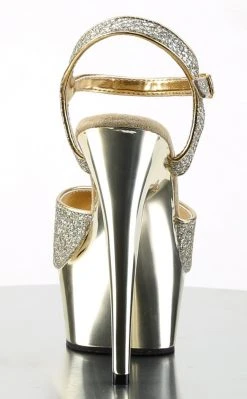 Pleaser Pole Shoes DELIGHT-609G Gold Multi Gltr/Gold Chrome Heels