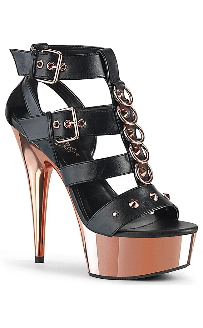 Pleaser DELIGHT-658 Black & Rose Gold Chrome Heels Pole Shoes 3 Pleaser DELIGHT-658 Black & Rose Gold Chrome Heels Pole Shoes