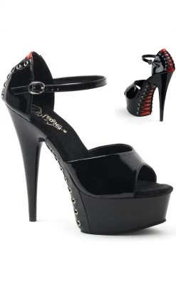Pleaser DELIGHT-660FH Black-Red Patent Heels