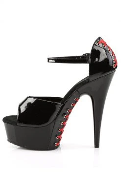 Pleaser DELIGHT-660FH Blk Pat/Blk (Red Lace) Heels Pole Shoes