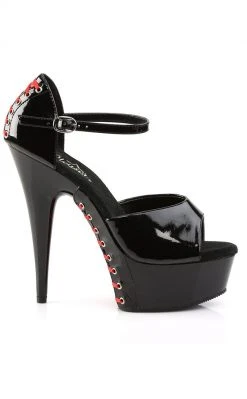 Pleaser DELIGHT-660FH Blk Pat/Blk (Red Lace) Heels Pole Shoes