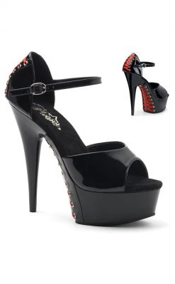 Pleaser DELIGHT-660FH Blk Pat/Blk (Red Lace) Heels Pole Shoes