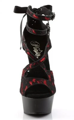 Pleaser DELIGHT-678LC Red Satin-Lace/Blk Matte Heels Pole Shoes