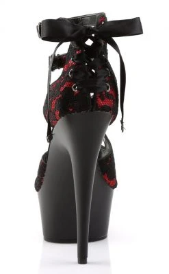 Pleaser DELIGHT-678LC Red Satin-Lace/Blk Matte Heels Pole Shoes
