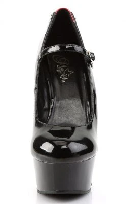Pleaser DELIGHT-687FH Blk-Red Pat/Blk Heels