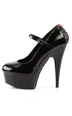 Pleaser DELIGHT-687FH Blk-Red Pat/Blk Heels