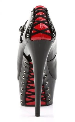 Pleaser DELIGHT-687FH Blk-Red Pat/Blk Heels