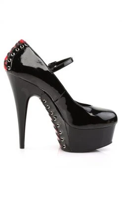 Pleaser DELIGHT-687FH Blk-Red Pat/Blk Heels