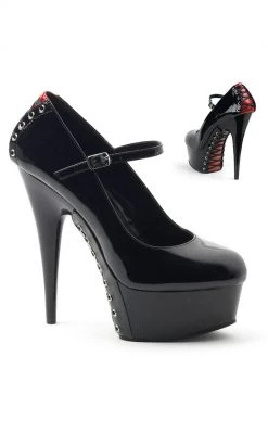 Pleaser DELIGHT-687FH Blk-Red Pat/Blk Heels