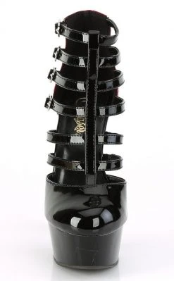 Pleaser DELIGHT-695 Black/Red Patent Cage Booties Pole Shoes