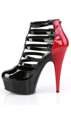 Pleaser DELIGHT-695 Black/Red Patent Cage Booties Pole Shoes