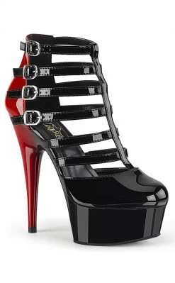 Pleaser DELIGHT-695 Black/Red Patent Cage Booties Pole Shoes