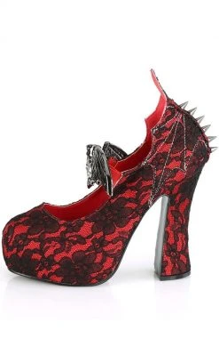 Demonia DEMON-18 Red Lace Mary Jane Heels Shoes