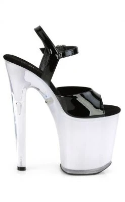 Pleaser DISCOLITE-809 Black Patent/White Glow Colour Changing Light Up Heels