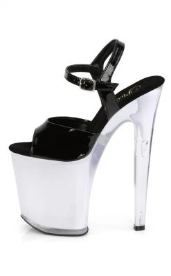 Pleaser DISCOLITE-809 Black Patent/White Glow Colour Changing Light Up Heels
