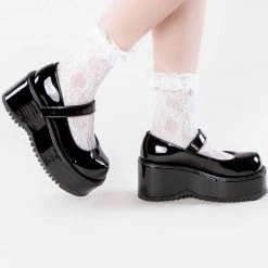 Demonia Shoes DOLLIE-01 Chunky Black Patent Mary Janes (Au Stock)