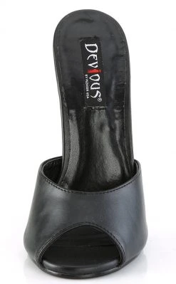 Devious Shoes DOMINA-101 Black Faux Leather Peeptoe Heels