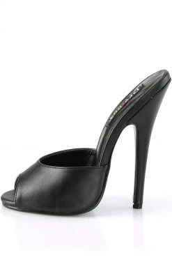 Devious Shoes DOMINA-101 Black Faux Leather Peeptoe Heels