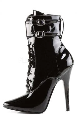 Devious DOMINA-1023 Black Patent Ankle Boot Shoes