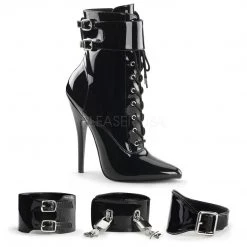 Devious DOMINA-1023 Black Patent Ankle Boot Shoes