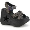Demonia DYNAMITE-02 Black Glitter Wedge Heels Shoes