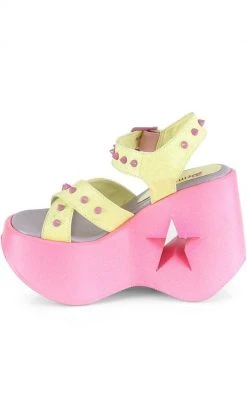 Demonia DYNAMITE-02 Neon Yellow & Pink Glitter Wedge Heels Shoes