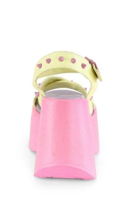 Demonia DYNAMITE-02 Neon Yellow & Pink Glitter Wedge Heels Shoes