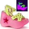 Demonia DYNAMITE-02 Neon Yellow & Pink Glitter Wedge Heels Shoes