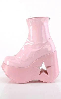 Demonia Shoes DYNAMITE-100 Baby Pink Holo Ankle Boots