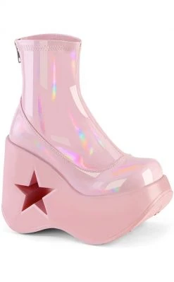 Demonia Shoes DYNAMITE-100 Baby Pink Holo Ankle Boots