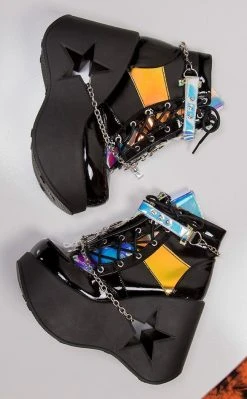 Demonia Shoes DYNAMITE-101 Black Holographic Ankle Boots 9 Demonia Shoes DYNAMITE-101 Black Holographic Ankle Boots