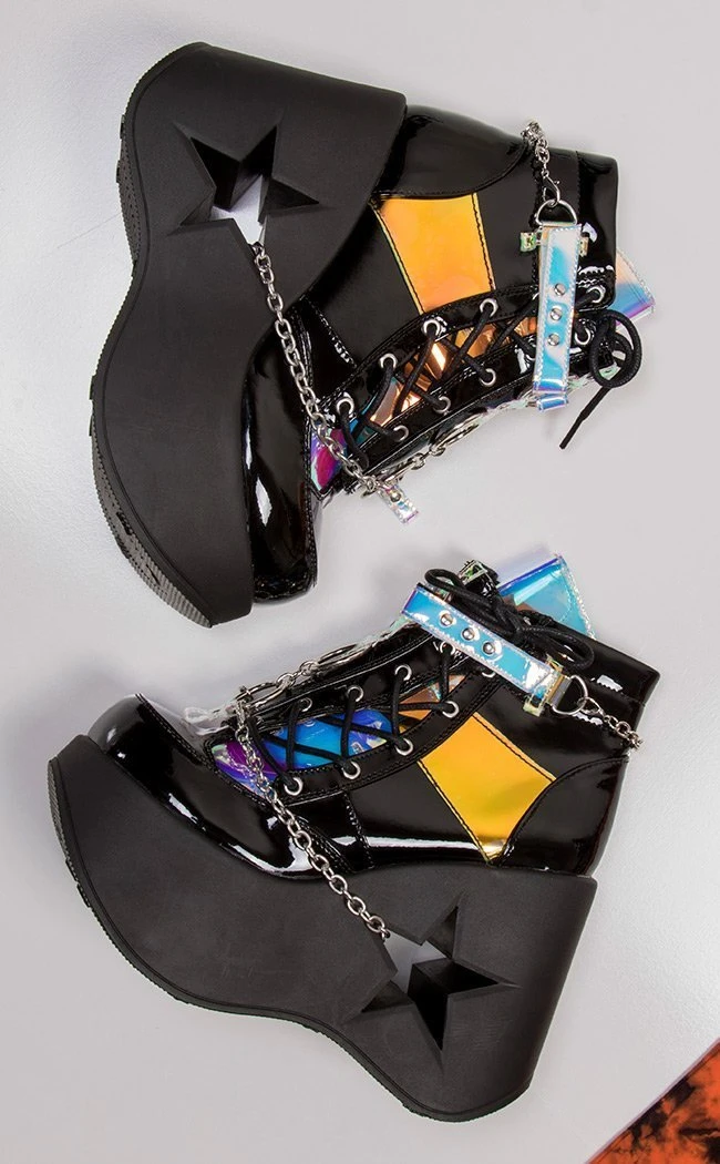 Demonia Shoes DYNAMITE-101 Black Holographic Ankle Boots 4 Demonia Shoes DYNAMITE-101 Black Holographic Ankle Boots