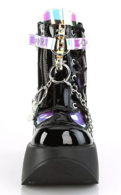 Demonia Shoes DYNAMITE-101 Black Holographic Ankle Boots 10 Demonia Shoes DYNAMITE-101 Black Holographic Ankle Boots
