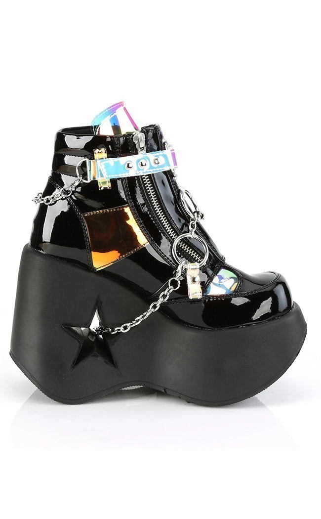 Demonia Shoes DYNAMITE-101 Black Holographic Ankle Boots 8 Demonia Shoes DYNAMITE-101 Black Holographic Ankle Boots