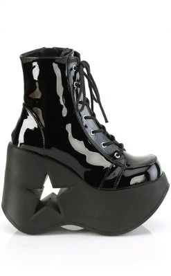 Demonia DYNAMITE-106 Black Patent Ankle Boots Shoes