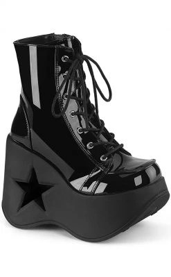 Demonia DYNAMITE-106 Black Patent Ankle Boots Shoes