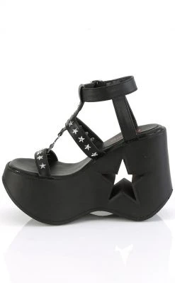 Demonia DYNAMITE-12 Black Matte Wedge Sandals Shoes