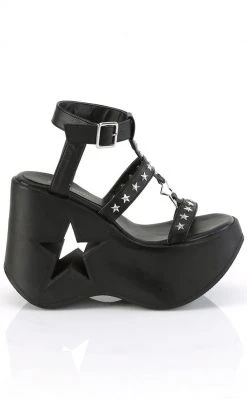 Demonia DYNAMITE-12 Black Matte Wedge Sandals Shoes