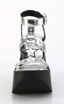 Demonia DYNAMITE-12 Silver Metallic Wedge Sandals