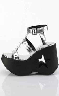 Demonia DYNAMITE-12 Silver Metallic Wedge Sandals