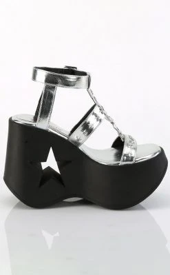 Demonia DYNAMITE-12 Silver Metallic Wedge Sandals