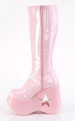 Demonia DYNAMITE-218 Baby Pink Patent/Glitter Knee Boots