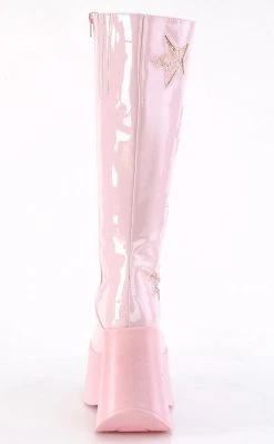 Demonia DYNAMITE-218 Baby Pink Patent/Glitter Knee Boots