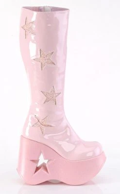 Demonia DYNAMITE-218 Baby Pink Patent/Glitter Knee Boots