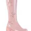 Demonia DYNAMITE-218 Baby Pink Patent/Glitter Knee Boots
